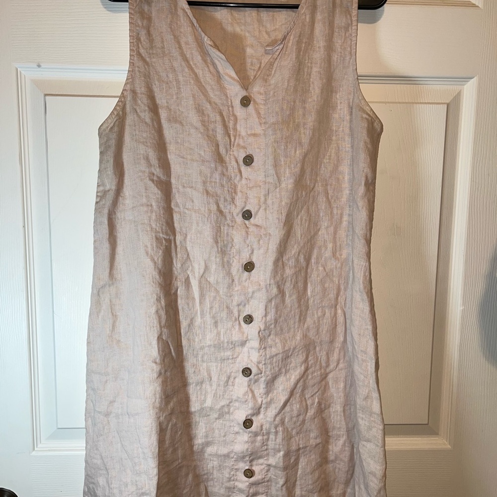 Sleeveless Button-Down Midi Dress in Cream 100% Linen